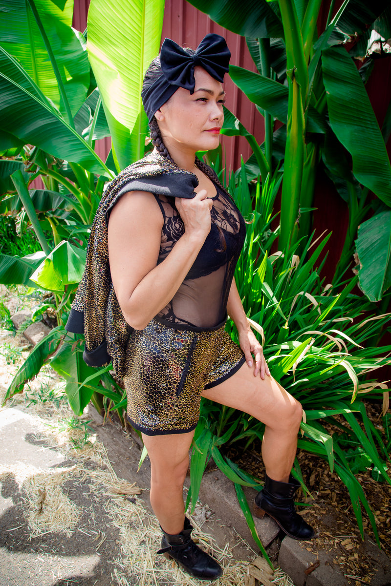 Soar High Black & Gold High Waisted Shorts