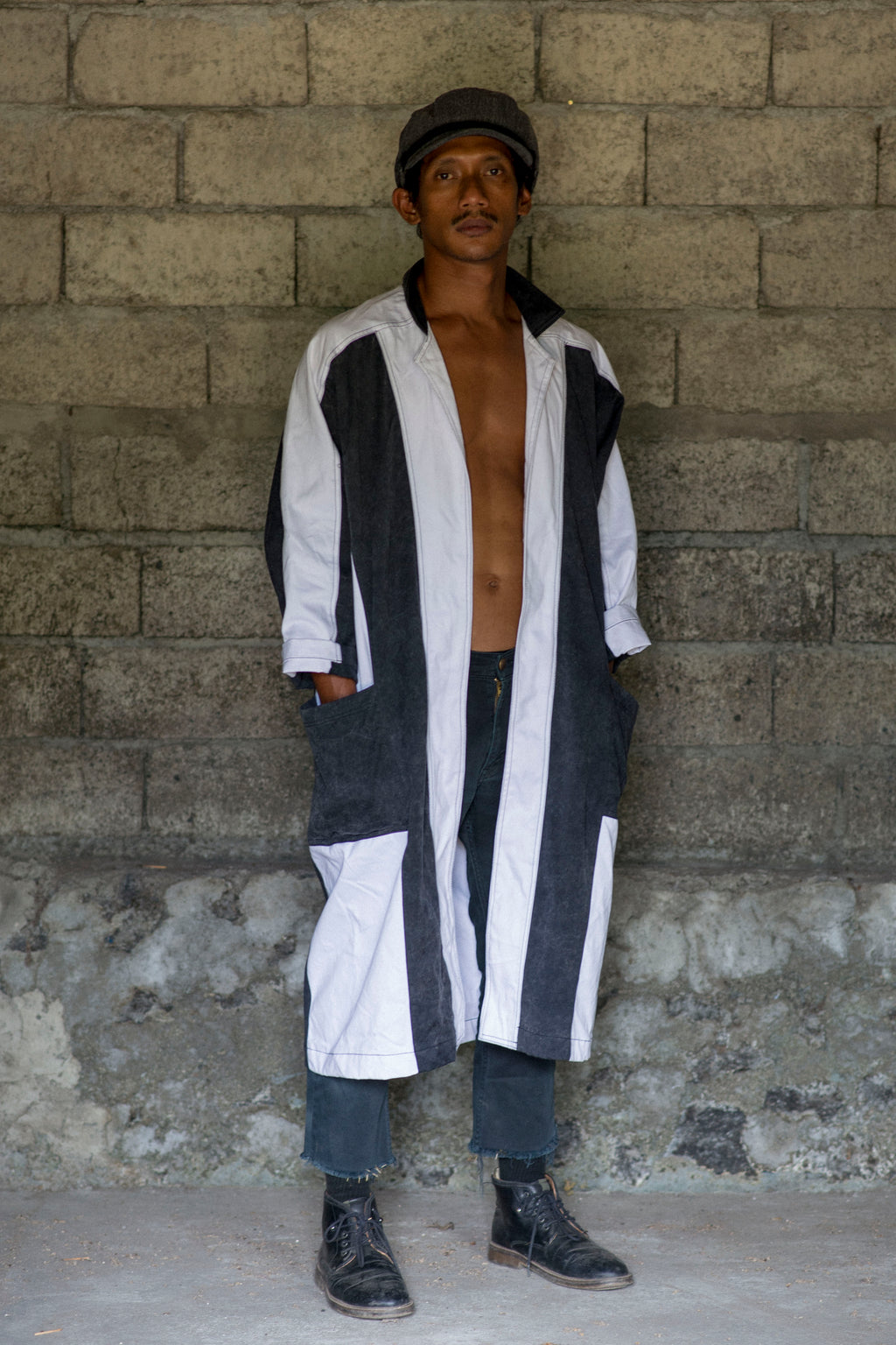 NEO's Acid Wash Black/White Color Blocked Denim Duster