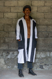 NEO's Acid Wash Black/White Color Blocked Denim Duster