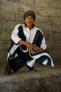 NEO's Acid Wash Black/White Color Blocked Denim Duster